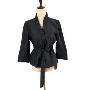 Classique Entier Wrap Jacket Coat Women’s Medium Navy Belted 3/4 Sleeve